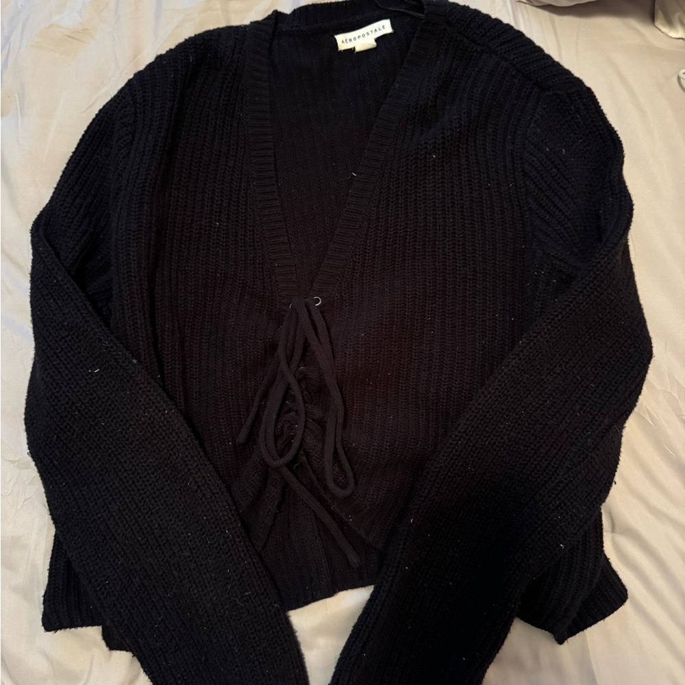 Black Sweater with Tie Detail